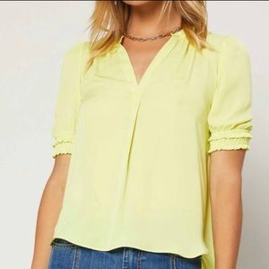 Current Air neon yellow medium short ruffle sleeve v neck blouse